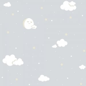 Grey wallpaper with clouds and moons
