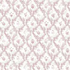 Pink wallpaper with plants and animals