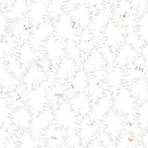 Wallpaper with butterflies and gray leaves