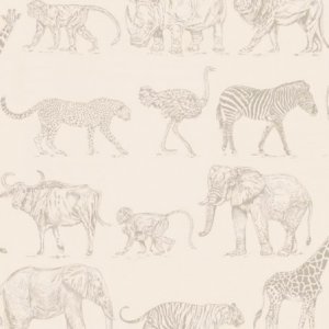 Wallpaper with golden animals on a cream background