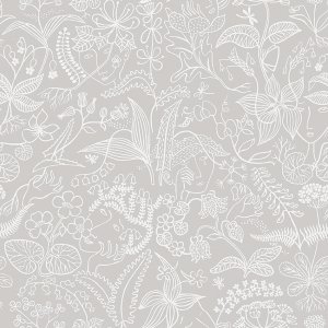 Gray wallpaper with white floral patterns