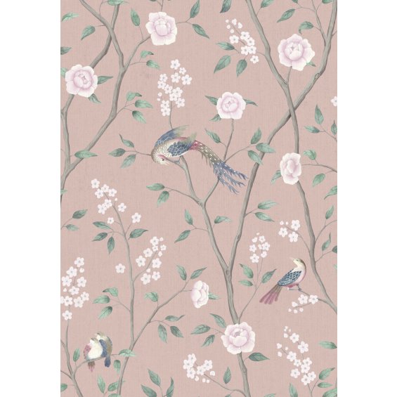 Pink-wallpaper-with-flowers-and-birds