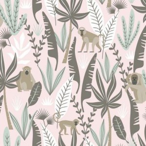 Powder wallpaper with monkeys among the leaves