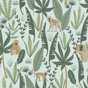 Mint wallpaper with monkeys among the leaves