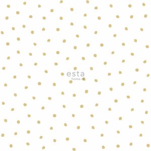 Wallpaper with golden polka dots on a white background