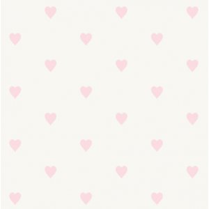 White wallpaper with pink hearts
