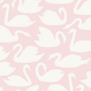 Wallpaper with white swans on a pink background