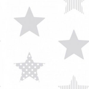 Wallpaper with silver stars on a white background