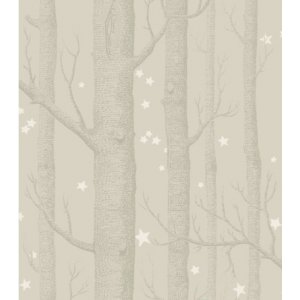 Wallpaper with golden trees and stars on a grey background