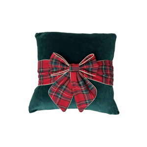 Green pillow with a bow