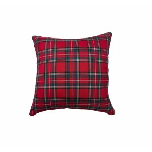 Red pillow in a Scottish tartan pattern