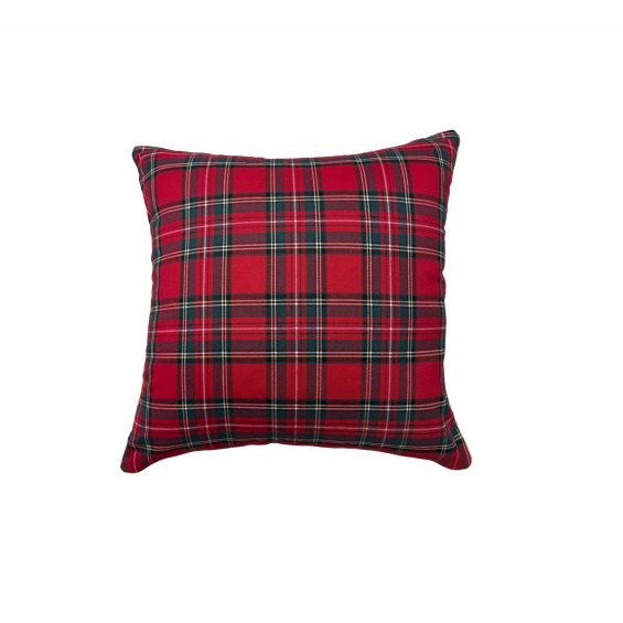 Red pillow in a Scottish tartan pattern