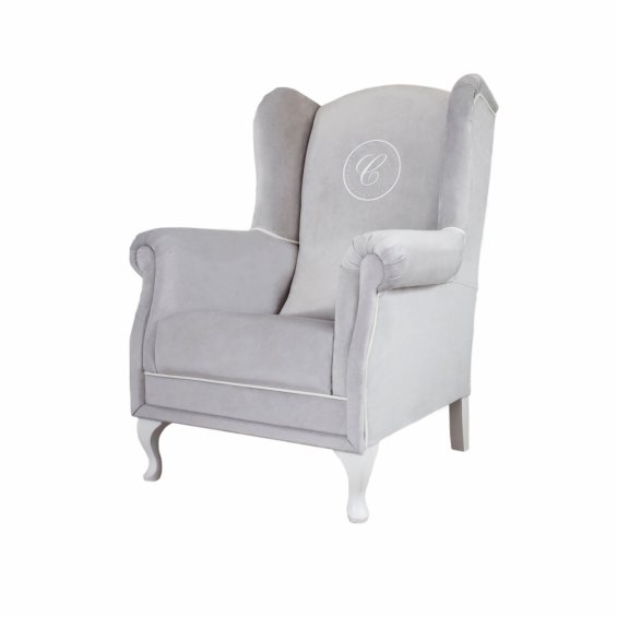 Grey armchair with emblem
