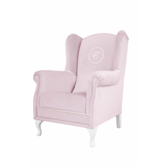 Pink armchair with emblem