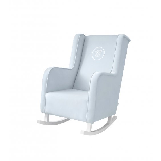 Rocking armchair modern blue with emblem