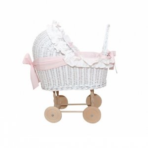Small wicker trolley baby pink