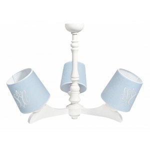 Blue velour triple arm chandelier with emblem