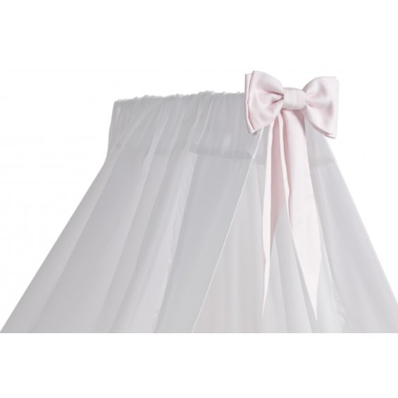 White standing canopy with a baby pink bow
