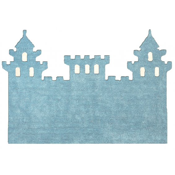blue castle-shaped rug