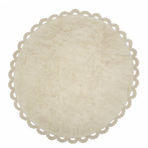 Round beige rug with crochet