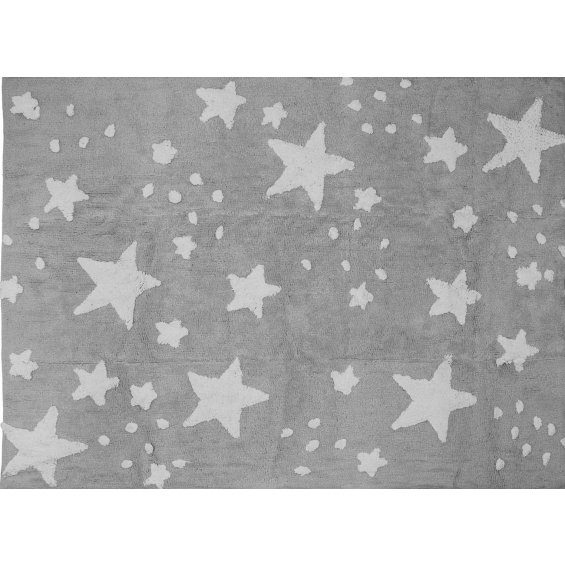 Grey rug with white stars and dots
