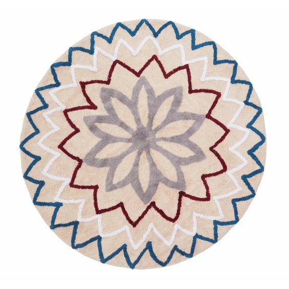 Round beige rug with flower
