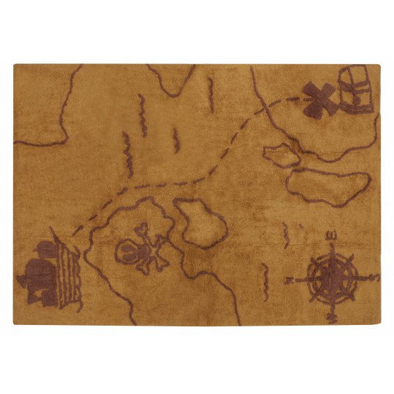 Beige and blue rug with pirate motifs