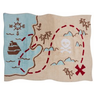 Beige and blue rug with pirate motifs