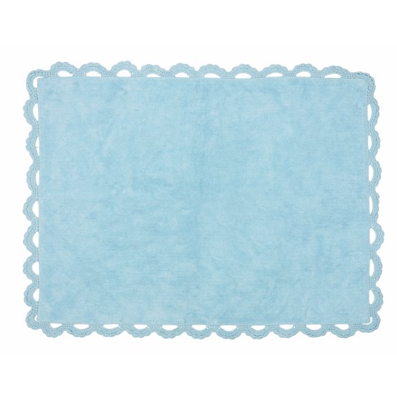 Blue rug with crochet