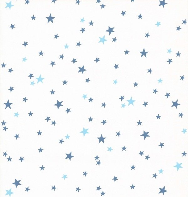White wallpaper with blue stars Les Petits Curieux Moulin Roty