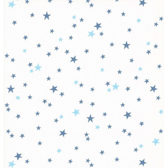 White wallpaper with blue stars Les Petits Curieux