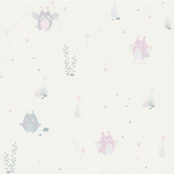 Wallpaper with small pastel owls Les Petits Curieux