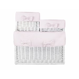 White wicker box with baby pink liner